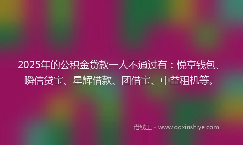 2025年的公积金贷款一人不通过有：悦享钱包、瞬信贷宝、星辉借款、团借宝、中益租机等。