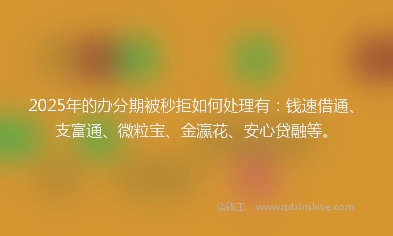 2025年的办分期被秒拒如何处理有：钱速借通、支富通、微粒宝、金瀛花、安心贷融等。