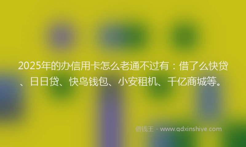 2025年的办信用卡怎么老通不过有：借了么快贷、日日贷、快鸟钱包、小安租机、千亿商城等。