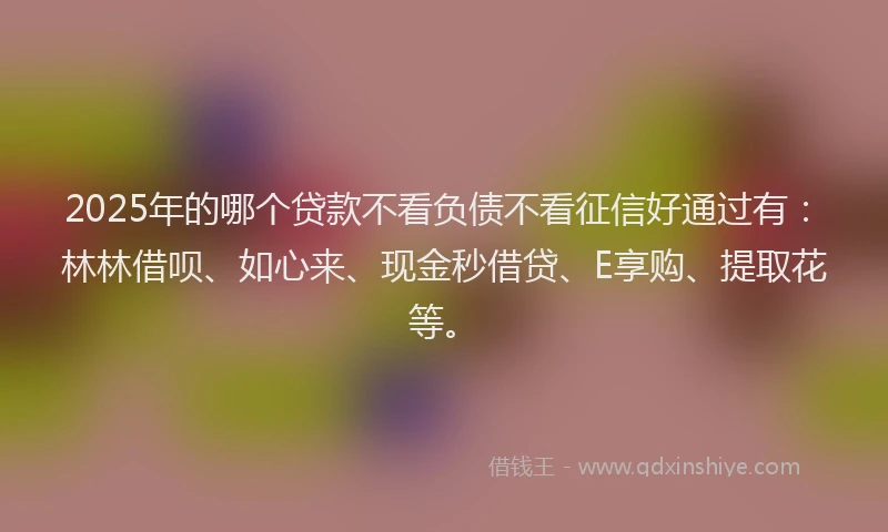 2025年的哪个贷款不看负债不看征信好通过有：林林借呗、如心来、现金秒借贷、E享购、提取花等。