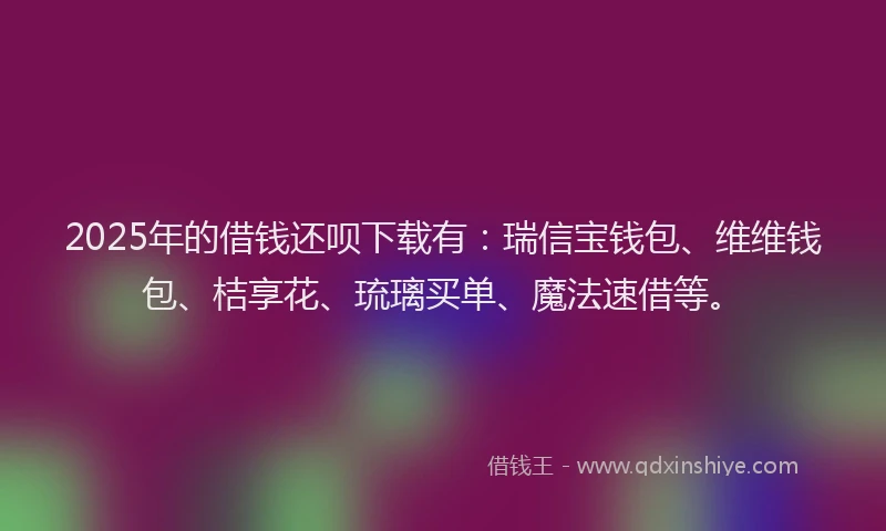 2025年的借钱还呗下载有：瑞信宝钱包、维维钱包、桔享花、琉璃买单、魔法速借等。
