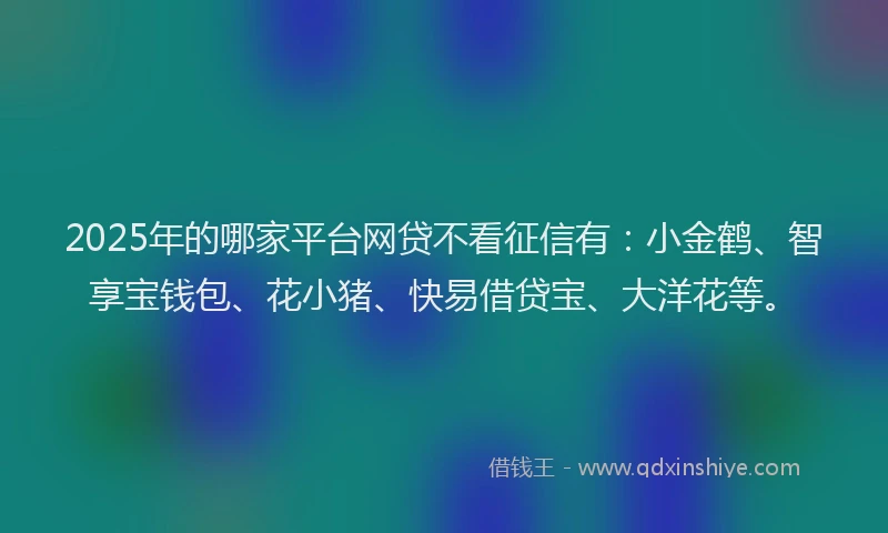 2025年的哪家平台网贷不看征信有：小金鹤、智享宝钱包、花小猪、快易借贷宝、大洋花等。