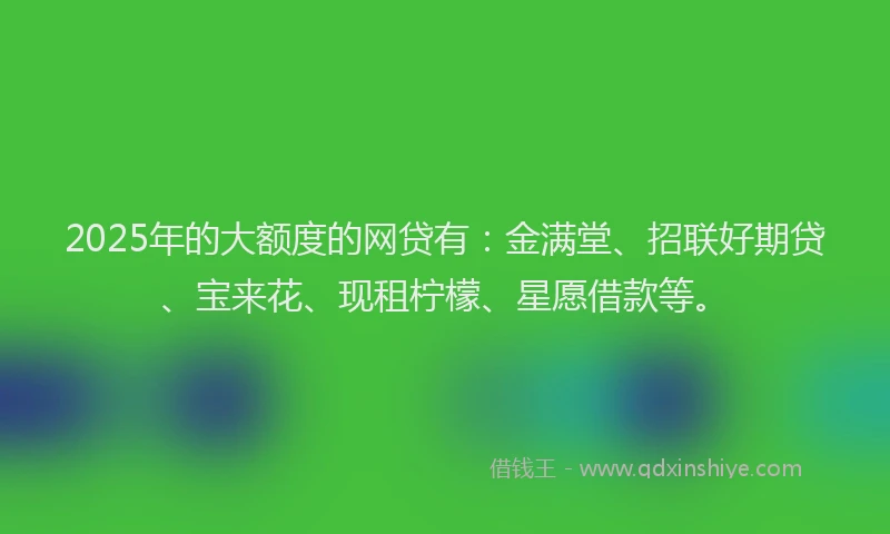 2025年的大额度的网贷有：金满堂、招联好期贷、宝来花、现租柠檬、星愿借款等。