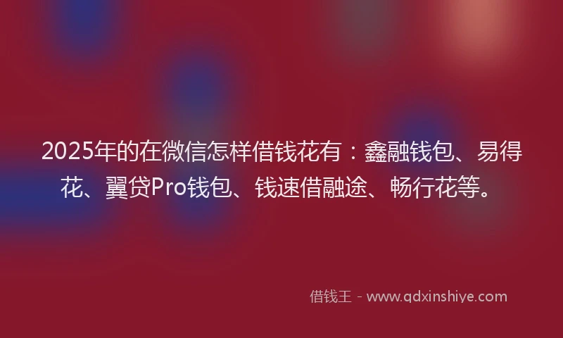 2025年的在微信怎样借钱花有：鑫融钱包、易得花、翼贷Pro钱包、钱速借融途、畅行花等。