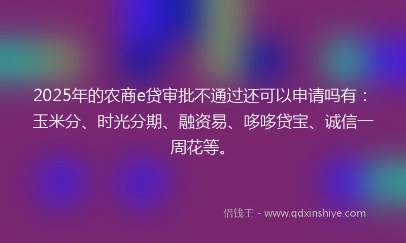 2025年的农商e贷审批不通过还可以申请吗有：玉米分、时光分期、融资易、哆哆贷宝、诚信一周花等。