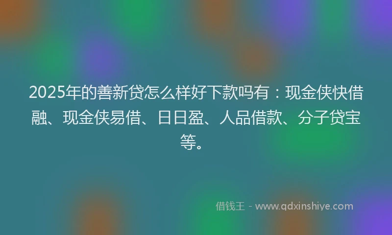 2025年的善新贷怎么样好下款吗有：现金侠快借融、现金侠易借、日日盈、人品借款、分子贷宝等。