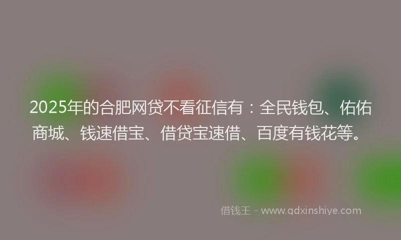 2025年的合肥网贷不看征信有：全民钱包、佑佑商城、钱速借宝、借贷宝速借、百度有钱花等。