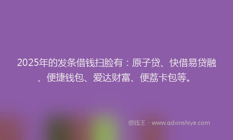 2025年的发条借钱扫脸有：原子贷、快借易贷融、便捷钱包、爱达财富、便荔卡包等。
