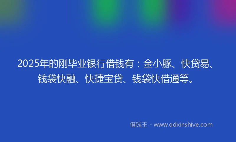 2025年的刚毕业银行借钱有：金小豚、快贷易、钱袋快融、快捷宝贷、钱袋快借通等。