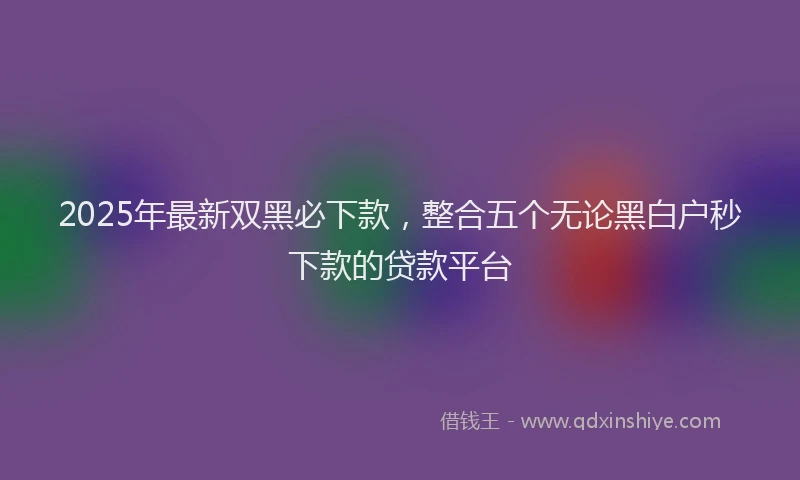 2025年最新双黑必下款，整合五个无论黑白户秒下款的贷款平台