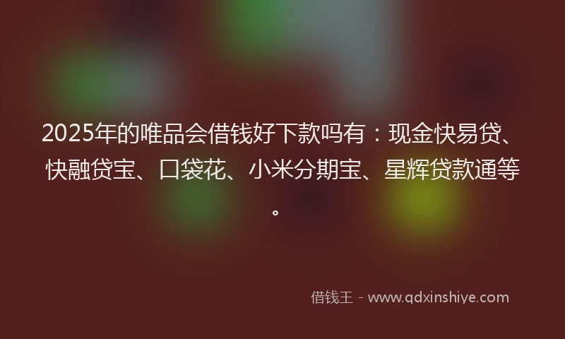 2025年的唯品会借钱好下款吗有：现金快易贷、快融贷宝、口袋花、小米分期宝、星辉贷款通等。