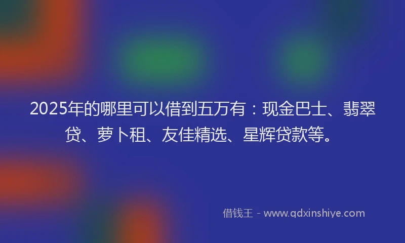 2025年的哪里可以借到五万有：现金巴士、翡翠贷、萝卜租、友佳精选、星辉贷款等。
