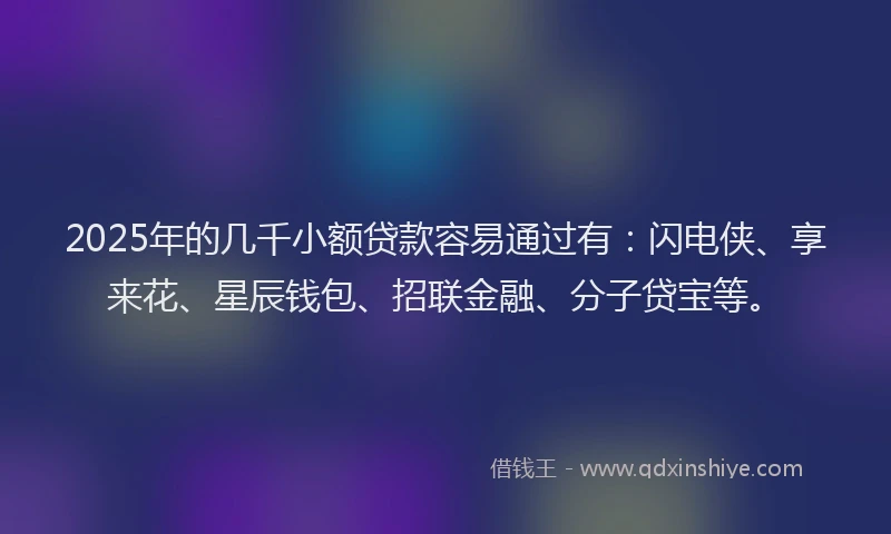 2025年的几千小额贷款容易通过有：闪电侠、享来花、星辰钱包、招联金融、分子贷宝等。