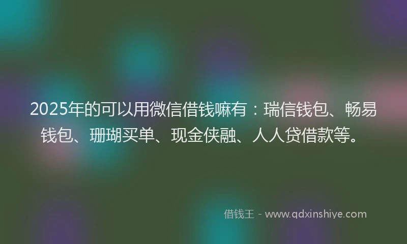 2025年的可以用微信借钱嘛有：瑞信钱包、畅易钱包、珊瑚买单、现金侠融、人人贷借款等。