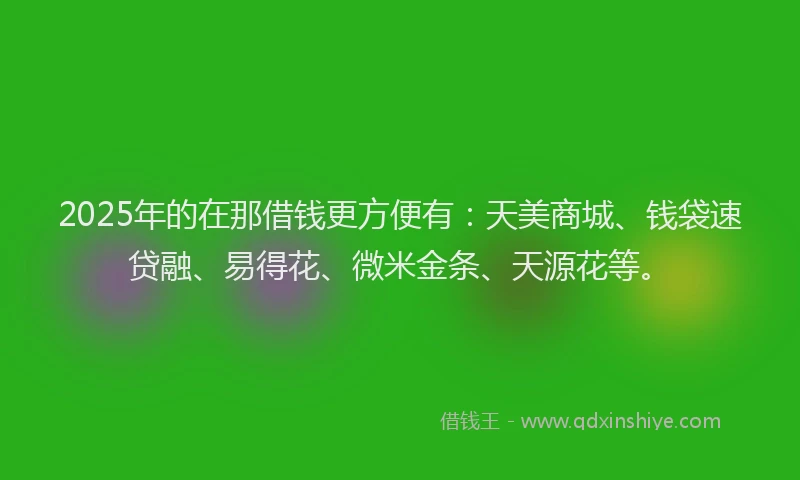 2025年的在那借钱更方便有：天美商城、钱袋速贷融、易得花、微米金条、天源花等。