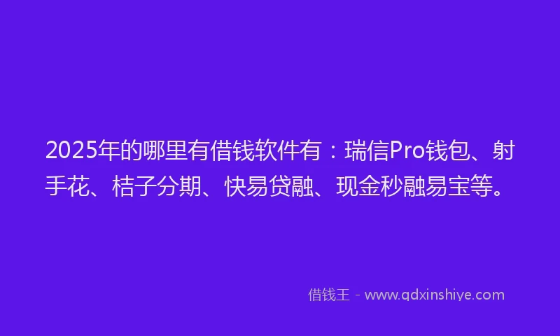 2025年的哪里有借钱软件有：瑞信Pro钱包、射手花、桔子分期、快易贷融、现金秒融易宝等。
