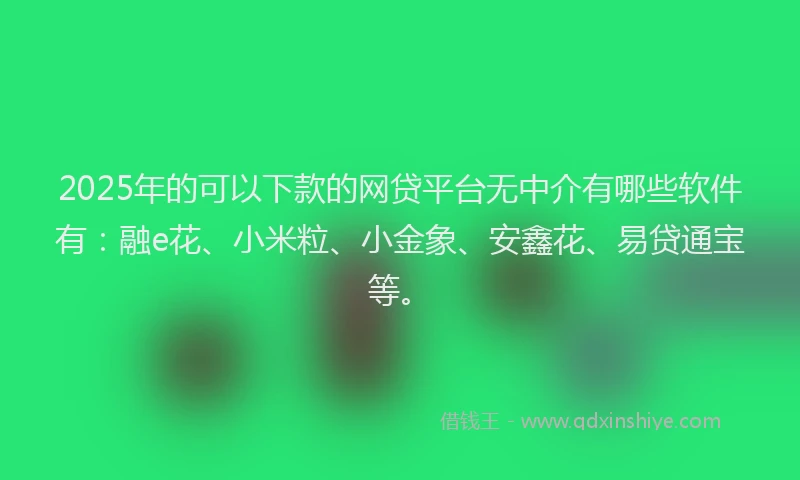 2025年的可以下款的网贷平台无中介有哪些软件有：融e花、小米粒、小金象、安鑫花、易贷通宝等。
