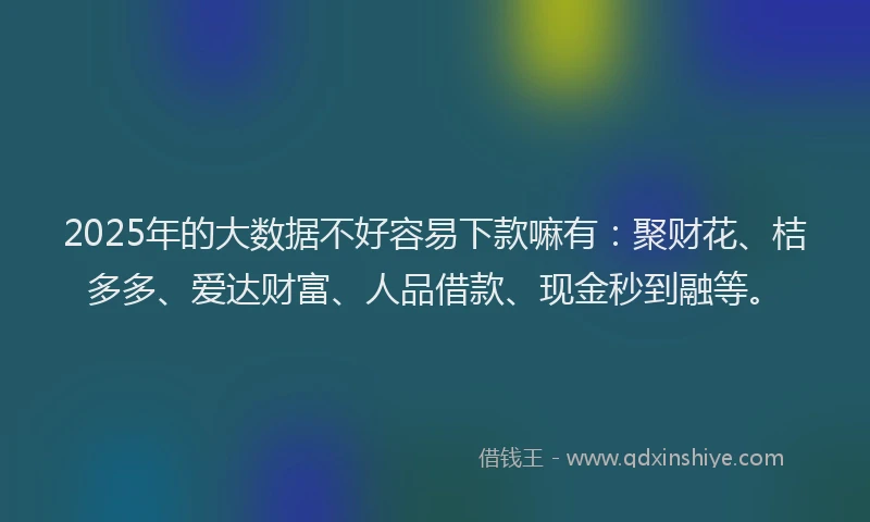 2025年的大数据不好容易下款嘛有：聚财花、桔多多、爱达财富、人品借款、现金秒到融等。