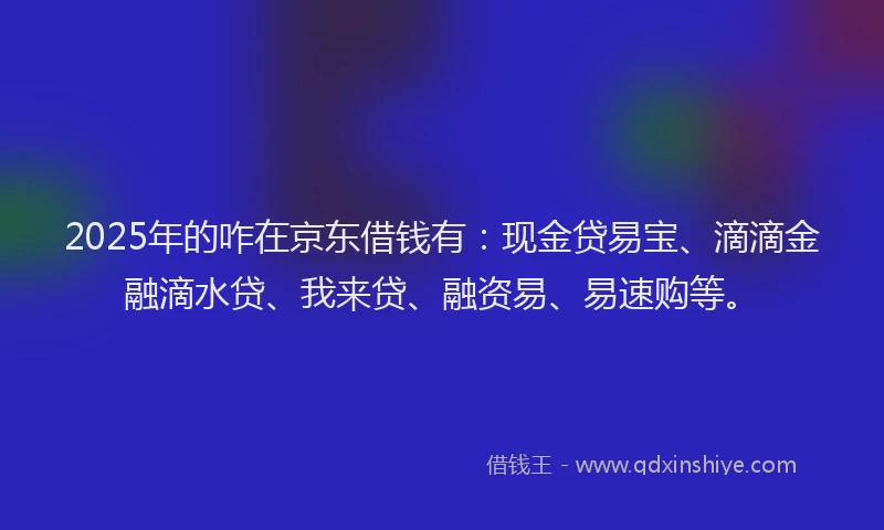 2025年的咋在京东借钱有：现金贷易宝、滴滴金融滴水贷、我来贷、融资易、易速购等。