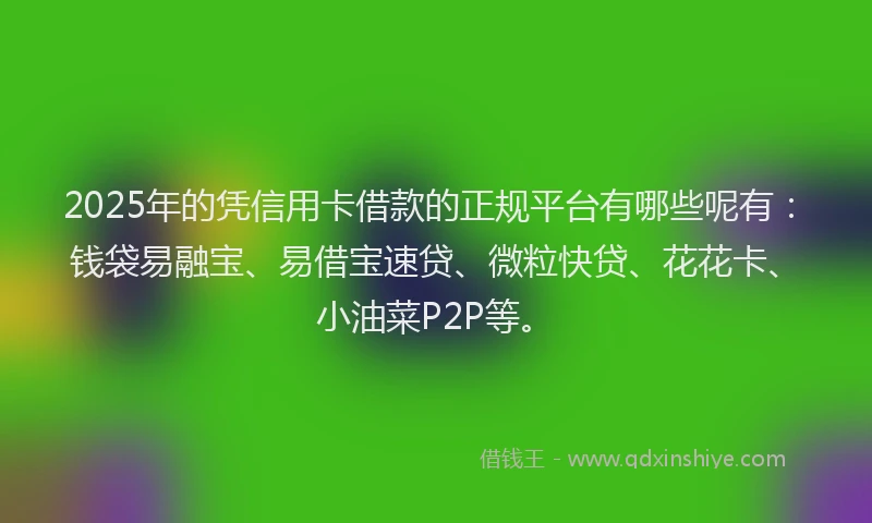 2025年的凭信用卡借款的正规平台有哪些呢有：钱袋易融宝、易借宝速贷、微粒快贷、花花卡、小油菜P2P等。