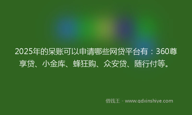 2025年的呆账可以申请哪些网贷平台有：360尊享贷、小金库、蜂狂购、众安贷、随行付等。