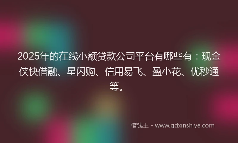 2025年的在线小额贷款公司平台有哪些有：现金侠快借融、星闪购、信用易飞、盈小花、优秒通等。