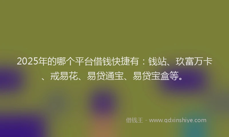 2025年的哪个平台借钱快捷有：钱站、玖富万卡、戒易花、易贷通宝、易贷宝盒等。