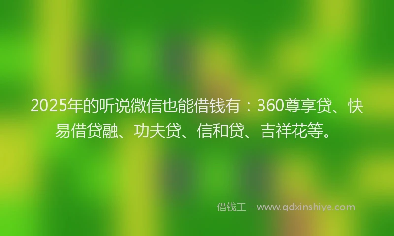 2025年的听说微信也能借钱有：360尊享贷、快易借贷融、功夫贷、信和贷、吉祥花等。
