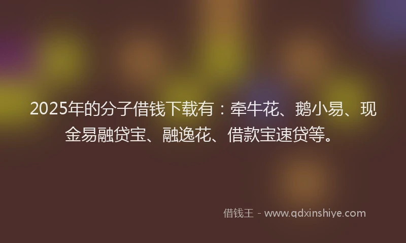 2025年的分子借钱下载有：牵牛花、鹅小易、现金易融贷宝、融逸花、借款宝速贷等。