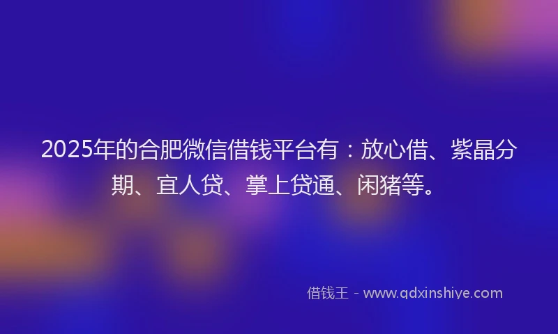 2025年的合肥微信借钱平台有：放心借、紫晶分期、宜人贷、掌上贷通、闲猪等。