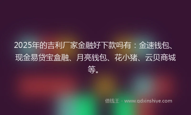 2025年的吉利厂家金融好下款吗有：金速钱包、现金易贷宝盒融、月亮钱包、花小猪、云贝商城等。