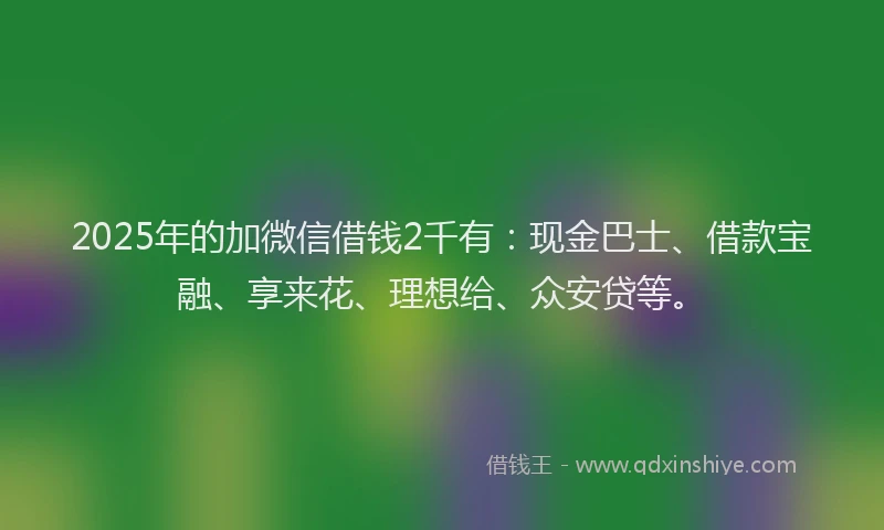 2025年的加微信借钱2千有：现金巴士、借款宝融、享来花、理想给、众安贷等。