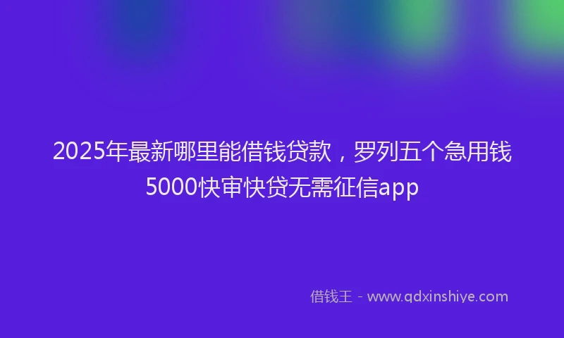 2025年最新哪里能借钱贷款，罗列五个急用钱5000快审快贷无需征信app