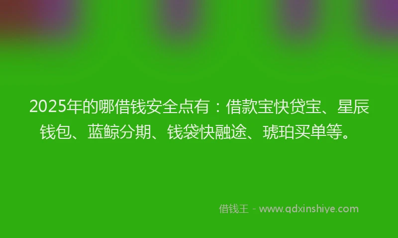 2025年的哪借钱安全点有：借款宝快贷宝、星辰钱包、蓝鲸分期、钱袋快融途、琥珀买单等。