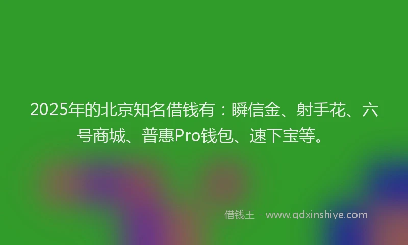 2025年的北京知名借钱有：瞬信金、射手花、六号商城、普惠Pro钱包、速下宝等。