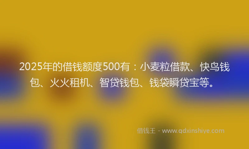 2025年的借钱额度500有：小麦粒借款、快鸟钱包、火火租机、智贷钱包、钱袋瞬贷宝等。