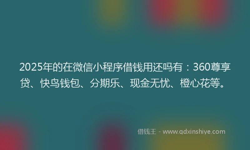 2025年的在微信小程序借钱用还吗有：360尊享贷、快鸟钱包、分期乐、现金无忧、橙心花等。