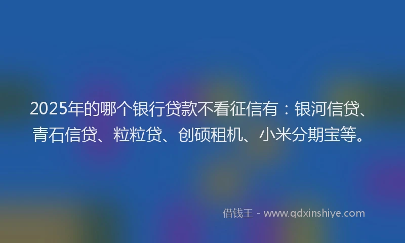 2025年的哪个银行贷款不看征信有：银河信贷、青石信贷、粒粒贷、创硕租机、小米分期宝等。