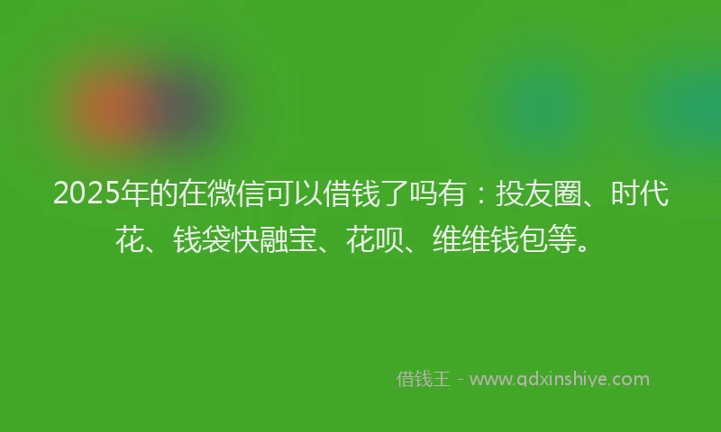 2025年的在微信可以借钱了吗有：投友圈、时代花、钱袋快融宝、花呗、维维钱包等。