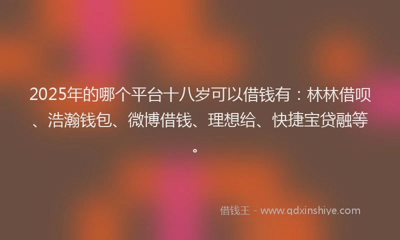 2025年的哪个平台十八岁可以借钱有：林林借呗、浩瀚钱包、微博借钱、理想给、快捷宝贷融等。