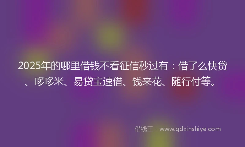 2025年的哪里借钱不看征信秒过有：借了么快贷、哆哆米、易贷宝速借、钱来花、随行付等。