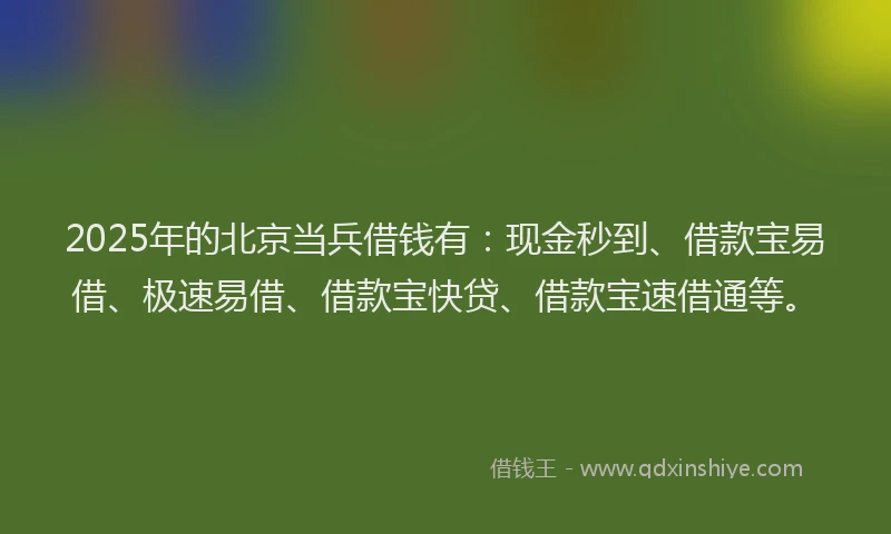 2025年的北京当兵借钱有：现金秒到、借款宝易借、极速易借、借款宝快贷、借款宝速借通等。