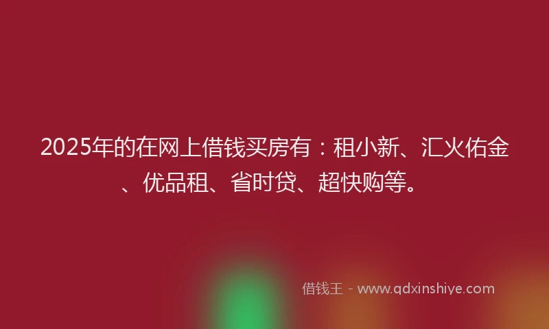 2025年的在网上借钱买房有：租小新、汇火佑金、优品租、省时贷、超快购等。