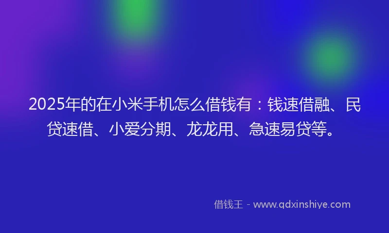 2025年的在小米手机怎么借钱有：钱速借融、民贷速借、小爱分期、龙龙用、急速易贷等。
