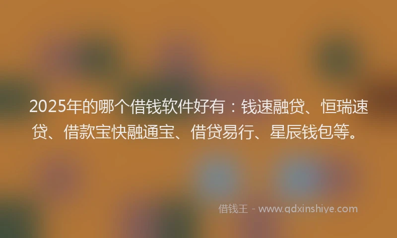 2025年的哪个借钱软件好有：钱速融贷、恒瑞速贷、借款宝快融通宝、借贷易行、星辰钱包等。