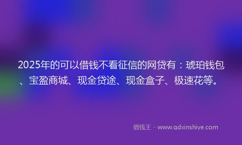 2025年的可以借钱不看征信的网贷有：琥珀钱包、宝盈商城、现金贷途、现金盒子、极速花等。