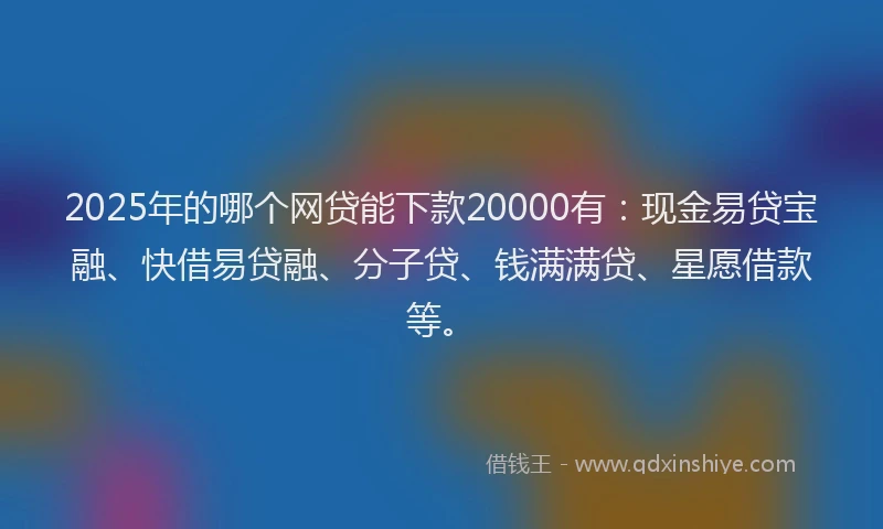 2025年的哪个网贷能下款20000有：现金易贷宝融、快借易贷融、分子贷、钱满满贷、星愿借款等。