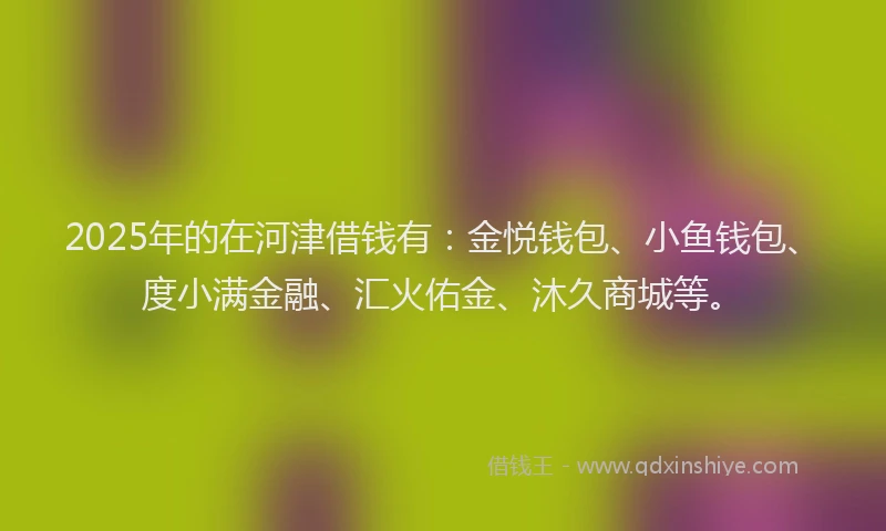 2025年的在河津借钱有：金悦钱包、小鱼钱包、度小满金融、汇火佑金、沐久商城等。