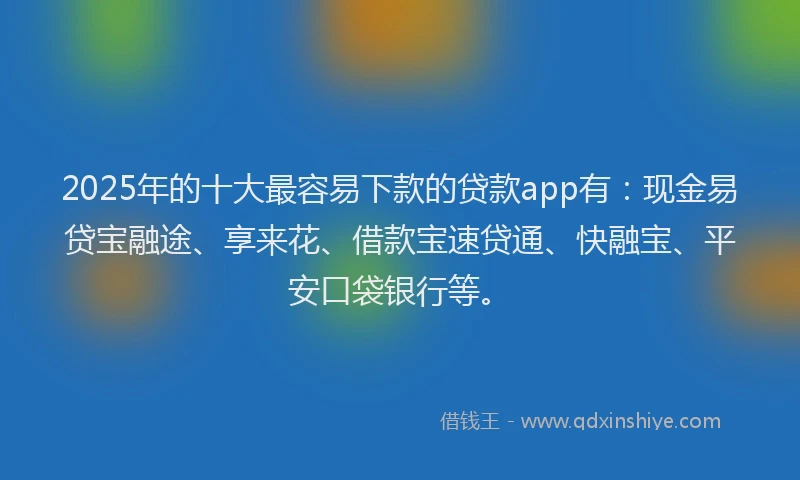 2025年的十大最容易下款的贷款app有：现金易贷宝融途、享来花、借款宝速贷通、快融宝、平安口袋银行等。
