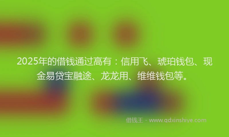 2025年的借钱通过高有：信用飞、琥珀钱包、现金易贷宝融途、龙龙用、维维钱包等。